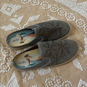 OluKai Charcoal Laser-Cut Slip-On Espadrilles